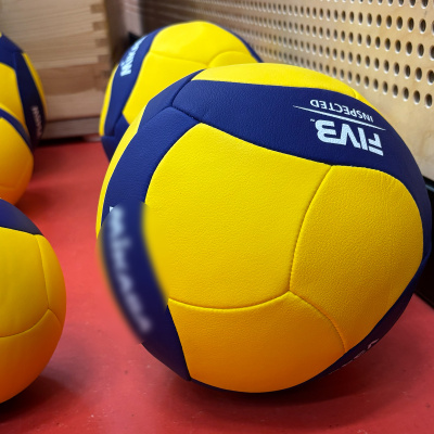 gelb-blaue Volleybälle in Kiste mit Anzeigentafel beim Landessportbund Hessen e.V.