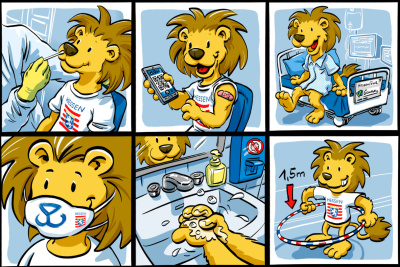 Mehrere Comic-Versionen des Hessen-Löwen zum Thema Corona.