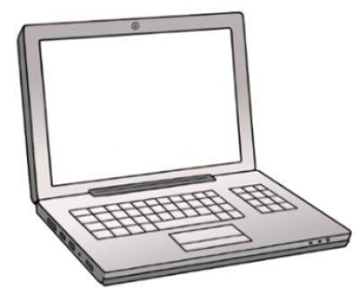 Laptop mit Lautsprecherleiste als Symbol für barrierefreie Computer.
