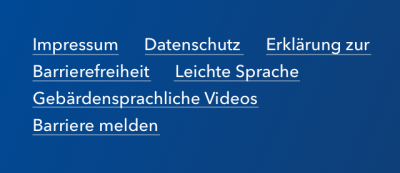 Verlinkungen mit Informationen zur Barrierefreiheit und gesetzlichen Auskunftspflichten.