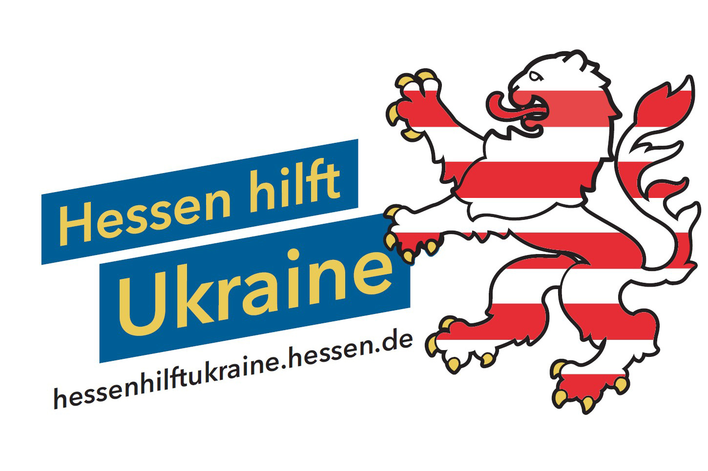 Das Logo von %22Hessen hilft Ukraine%22 mit dem Hessen-Löwen in Rot und Weiß gestreift